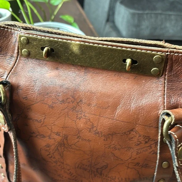 Patricia Nash Benvenuto Tote Signature Map Leather Brown Bag Purse Large